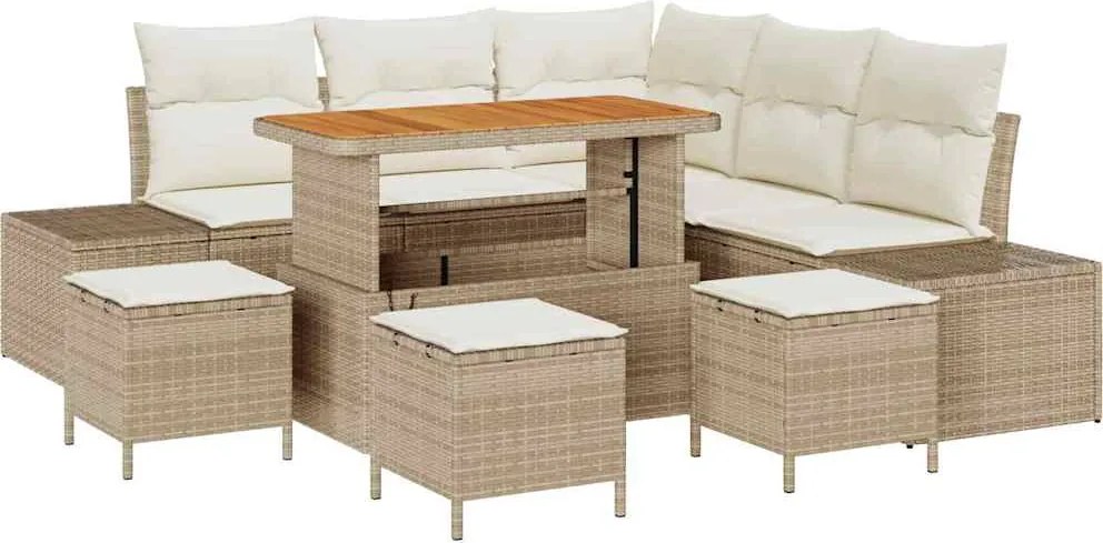 vidaXL Set de canapele pentru grădină cu pernă 9 pcs Bej Rattan poli