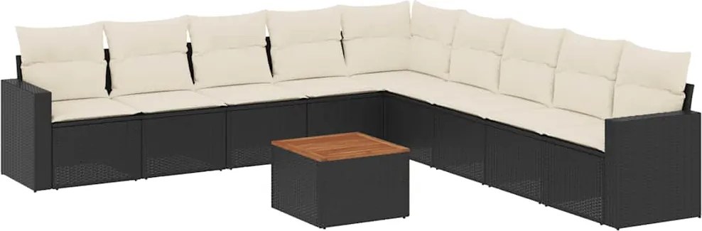 vidaXL Set canapele de grădină cu perne, 10 piese, negru, poliratan