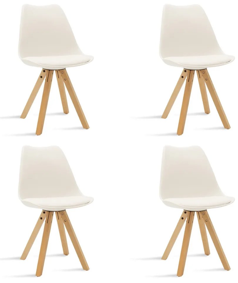 Set 4 scaune dining Caron Pakoworld, alb din lemn, plastic și piele artificială