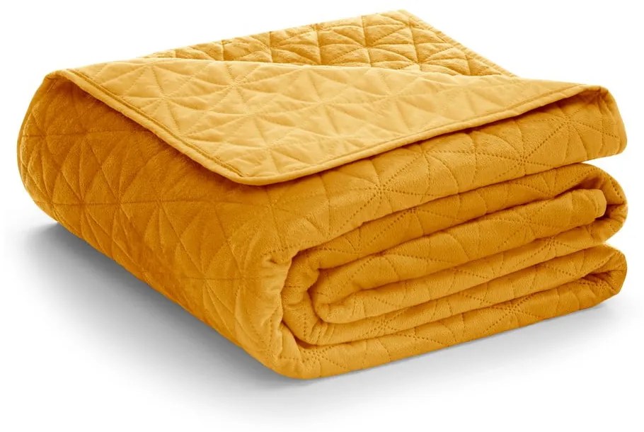Cuvertură galbenă matlasată din catifea 240x260 cm Laila – Restilo