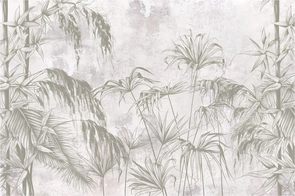 Tablou - Plante tropicale pe perete gri (90x60 cm)
