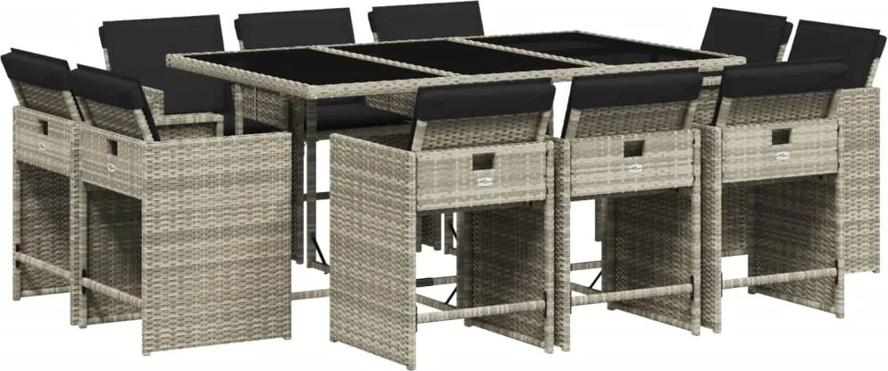 vidaXL Set mobilier de grădină cu perne 11 piese gri deschis poliratan