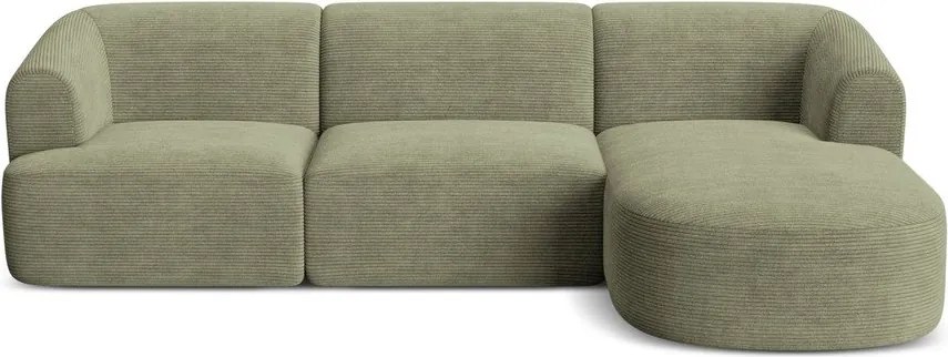 Colțar verde cu tapițerie din catifea reiată (cu colț pe partea dreaptă/cu șezlong) Campi – Cosmopolitan Design