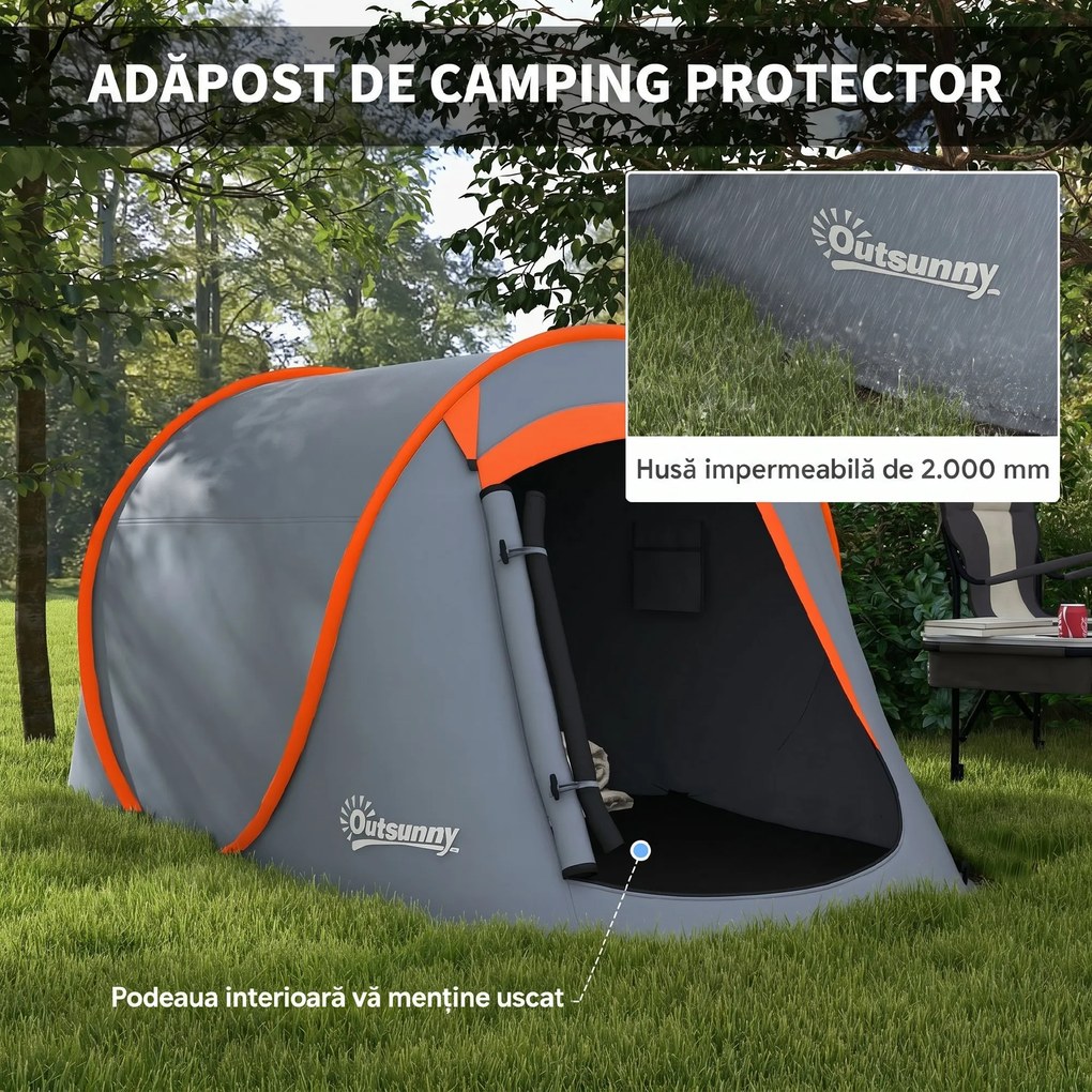 Outsunny Cort de Camping Pop-Up Impermeabil cu Geantă de Transport Gri | Aosom Romania