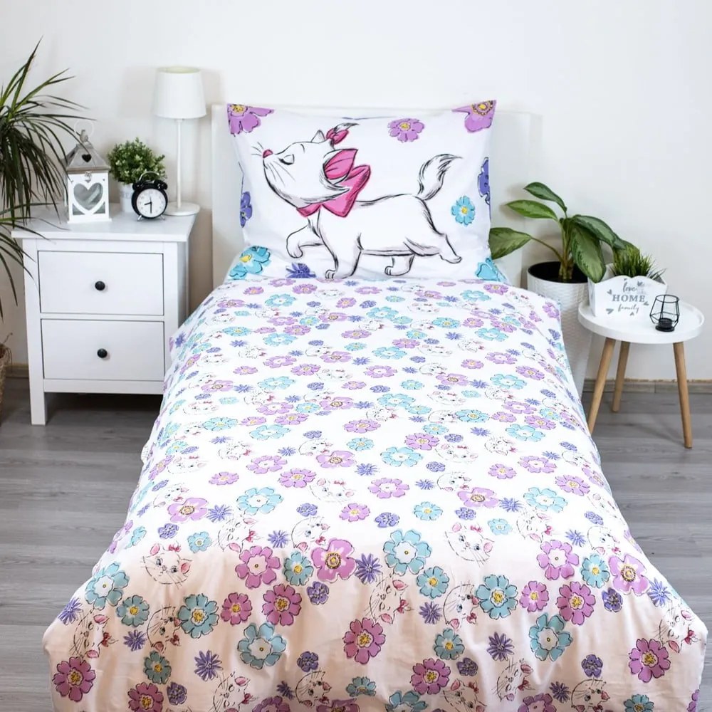Lenjerie de pat pentru copii albă din bumbac pentru pat de o persoană 140x200 cm Marie Cat "Floral" – Jerry Fabrics