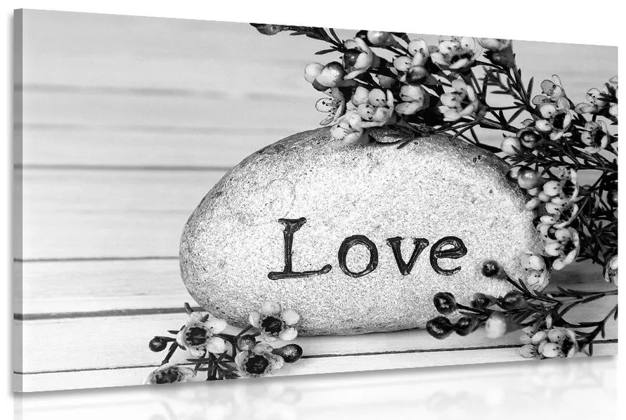 Tablou cu inscripție pe piatră Love în design alb-negru