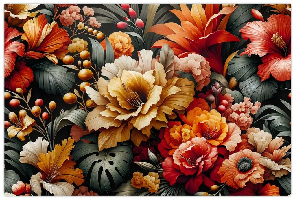 Tablou - Flori portocalii și roșii (90x60 cm)