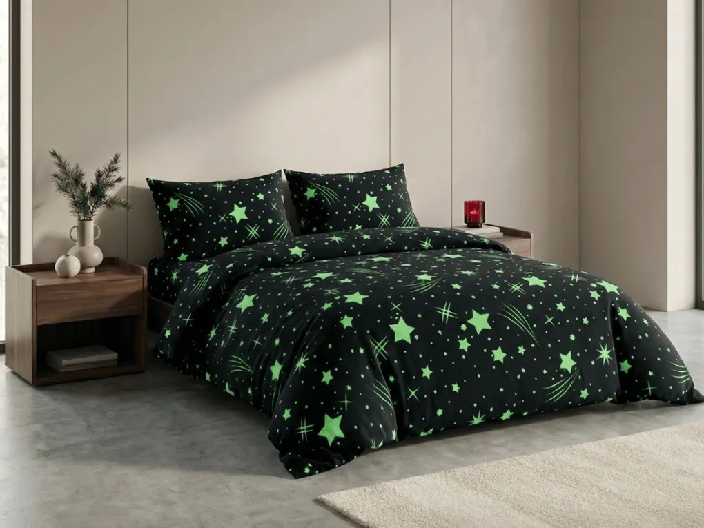 OFERTA Lenjerie cocolino NIGHT STARS negru II.calitate Dimensiune lenjerie de pat: 70 x 90 cm | 140 x 200 cm