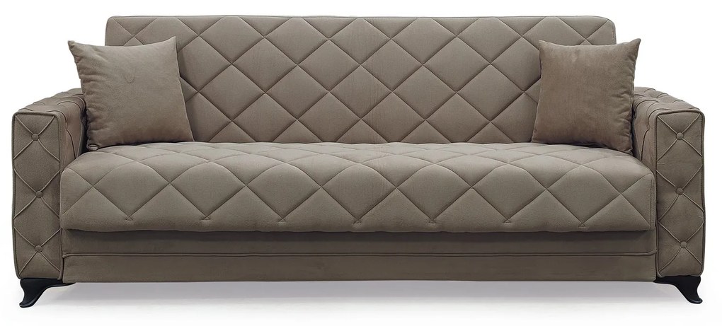 Canapea extensibila HEGEL, 3 locuri, cu arcuri si lada pentru depozitare, maro, 228x85x85 cm