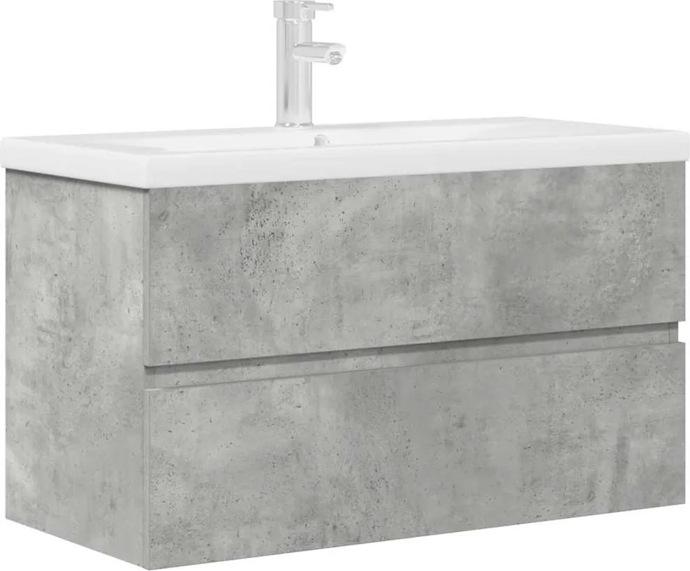 vidaXL Set mobilier de baie, 2 piese, gri beton, lemn compozit