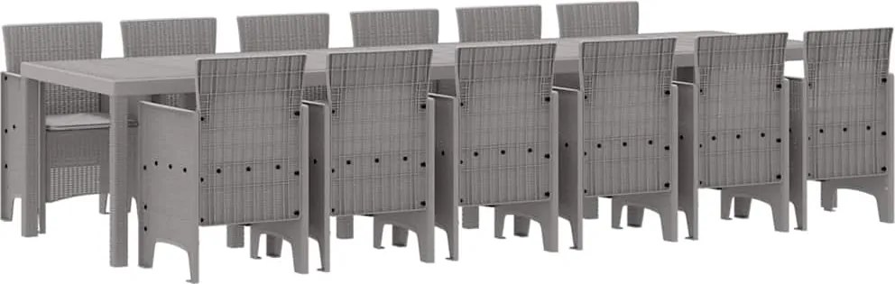 vidaXL Set de masă pentru grădină 13 pcs Gri deschis Ratan Polt