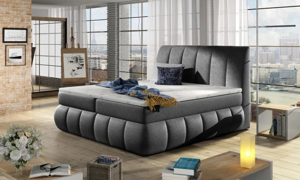 Pat boxspring, tapitat, 160X200 cm, Vincenzo 163, Eltap (Culoare: Galben auriu)