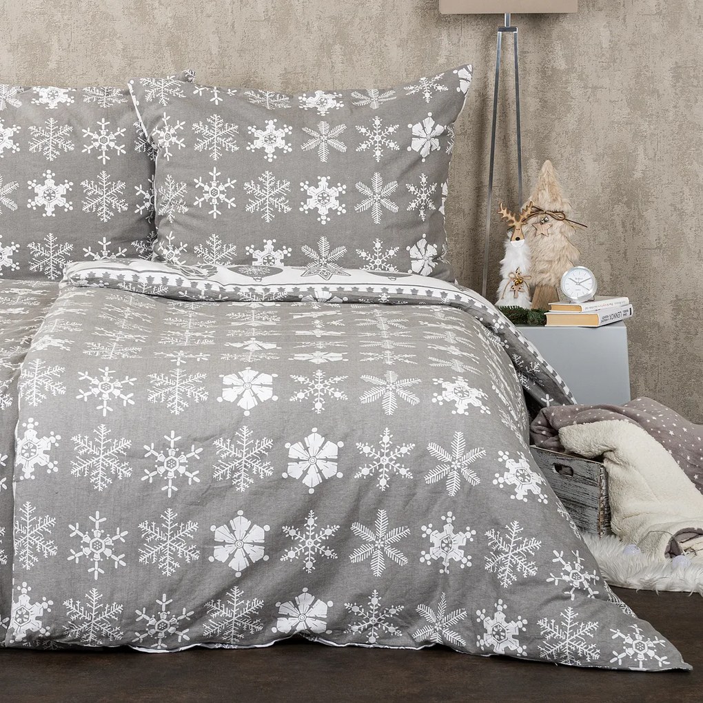 Lenjerie de pat din bumbac flanelCrăciun 4Home Christmas Time, gri, 140 x 200 cm, 70 x 90 cm