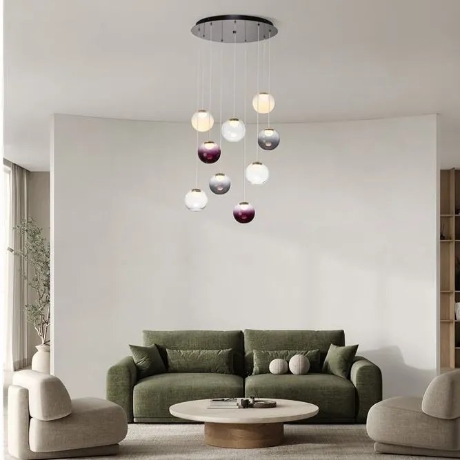 Lustra cu 9 pendule LED din sticla colorata SILENZIO
