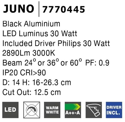 Spot incastrabil pentru tavan fals, Juno negru 30W NVL-7770445