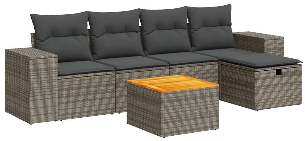 3325868 vidaXL Set mobilier grădină cu perne, 6 piese, gri, poliratan