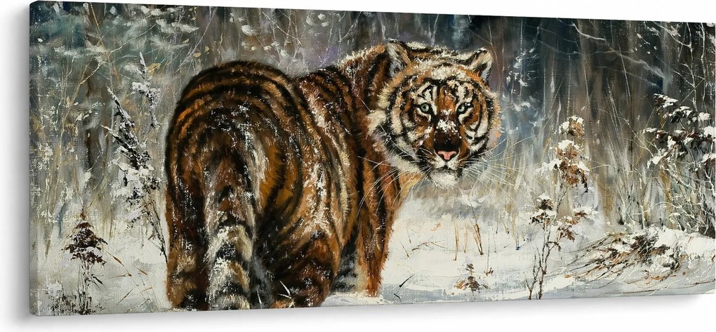 Tablou - Tigru într-o pădure înzăpezită, pictură în ulei (120x50 cm)