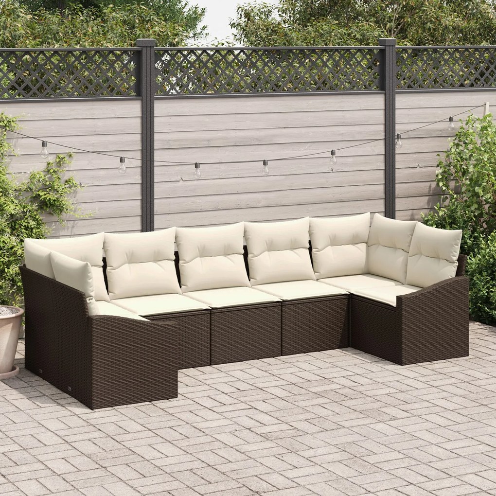 vidaXL Set de canapele pentru grădină 7 pcs Maro Rattan poli