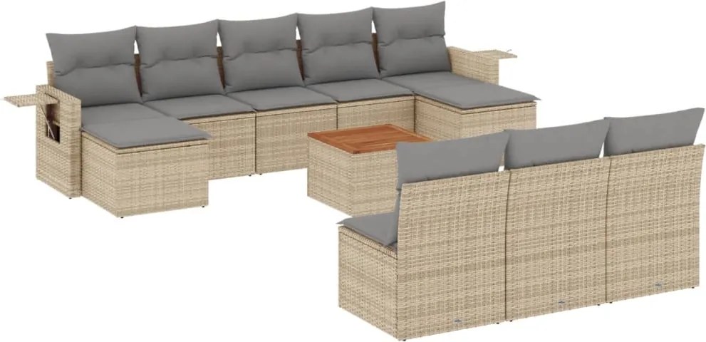 vidaXL Set canapele de grădină cu perne, 11 piese, bej, poliratan