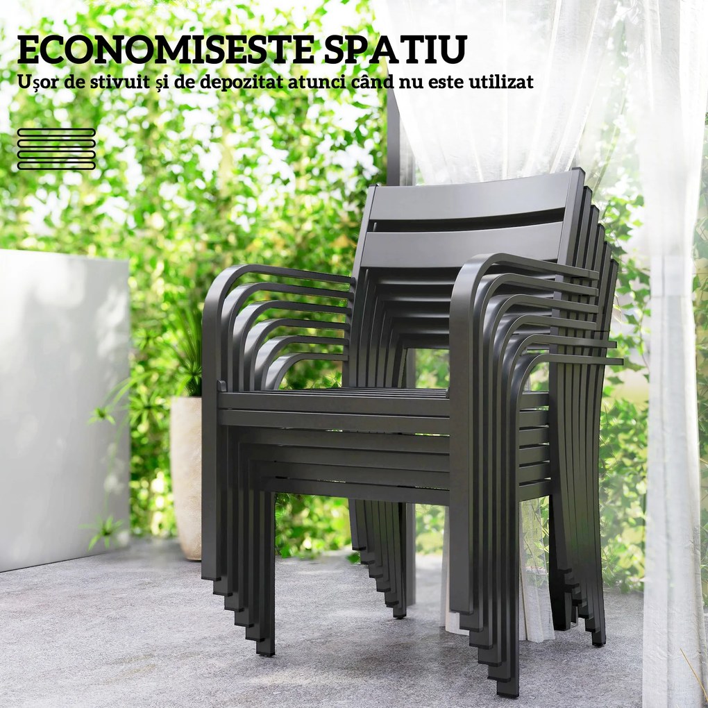 Outsunny Set de Grădină cu Masă Extensibilă și 6 Scaune Stivuibile Gri | Aosom Romania