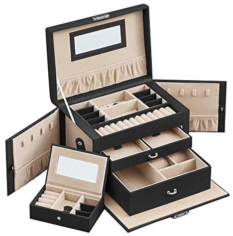 Set 2 cutii de bijuterii, Songmics, 18 x 26 x 17 cm, JBC121B, Negru