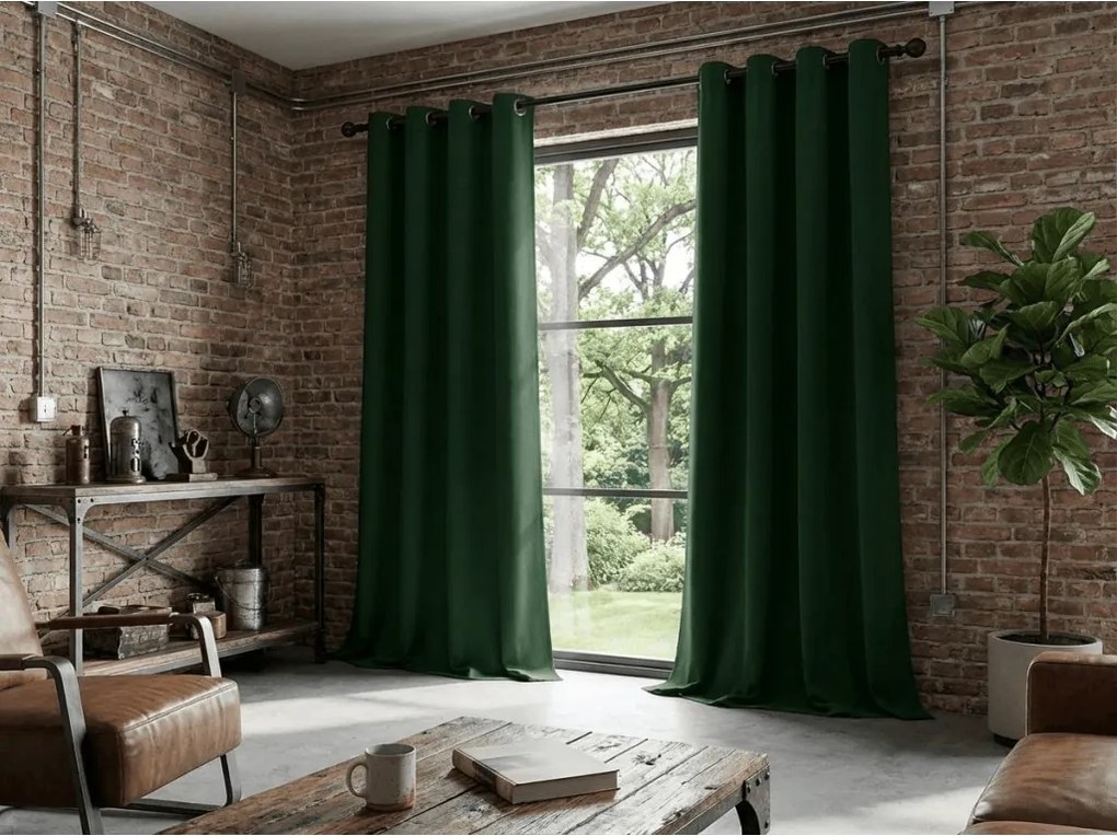 Draperie OXFORD LIGHT 140x250 cm, verde inchis Agatat: Inele metalice