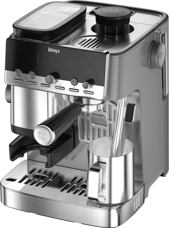 Espressor manual cu rasnita Ninja Luxe Café Mini ES352EU, 1650 W, 9 bar, 250 g, 1,3 l, Barista Assist, 3 setari pentru spumare, 6 tipuri de espresso,Otel inoxidabil