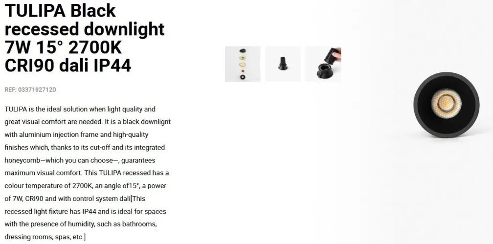 Spot LED incastrabil TULIPA Black recessed downlight 7W 15° 2700K CRI90 dali IP44