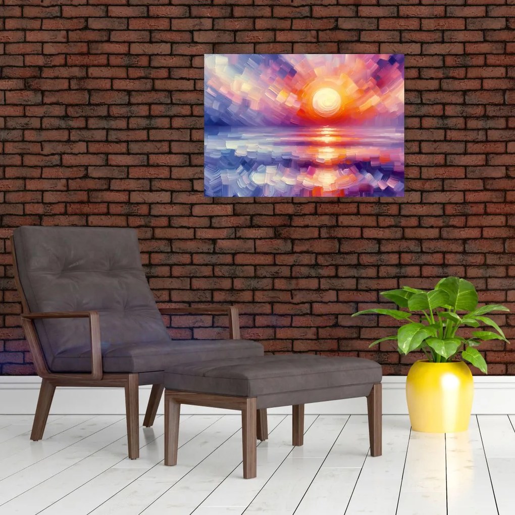 Tablou pe sticlă - Apus de soare artistic colorat (70x50 cm)