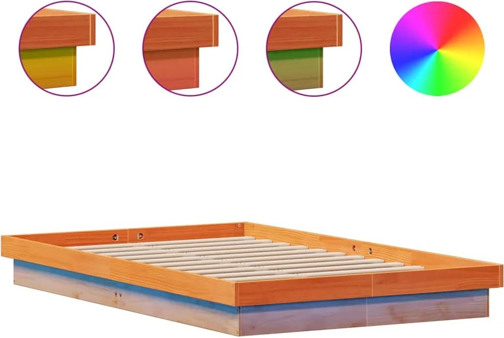 vidaXL Cadru de pat cu LED, maro ceruit, 120x200 cm, lemn masiv de pin