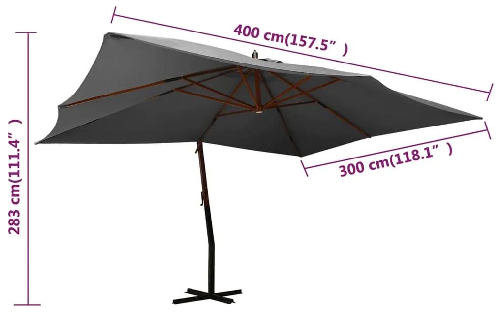 Umbrela suspendata cu stalp din lemn, antracit, 400x300 cm Antracit