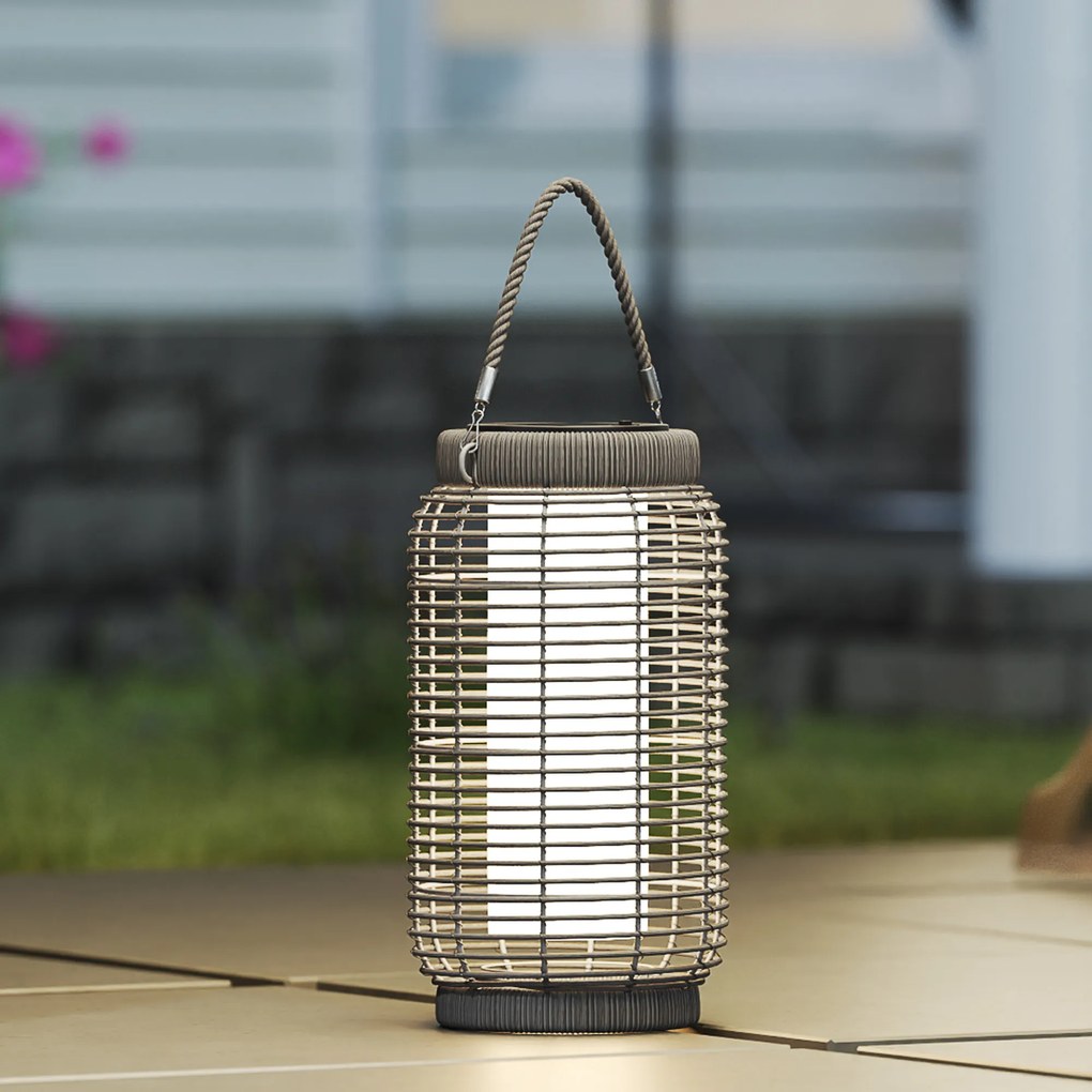 Outsunny Lampadaire d'extérieur solaire en rășină imitată în țesătură luminaire LED de jardin en oțel cu pornire/oprire automată gri | Aosom Romania
