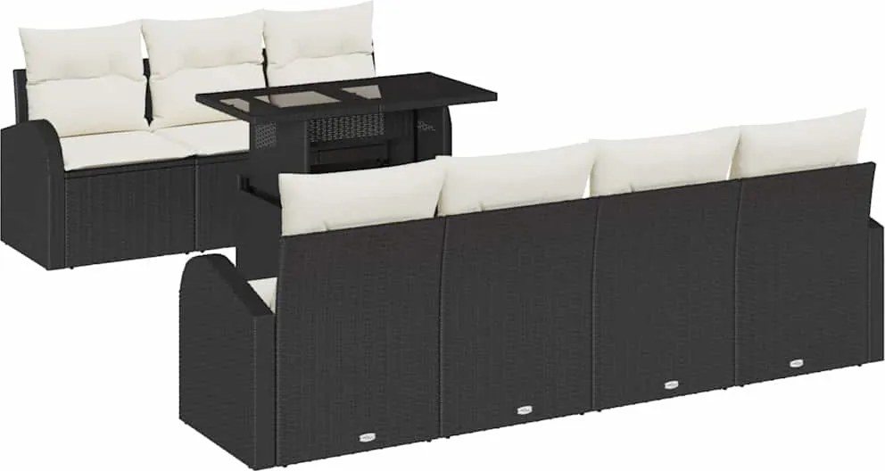 vidaXL Set de canapele pentru grădină cu pernă 8 pcs Negru Poli Rattan