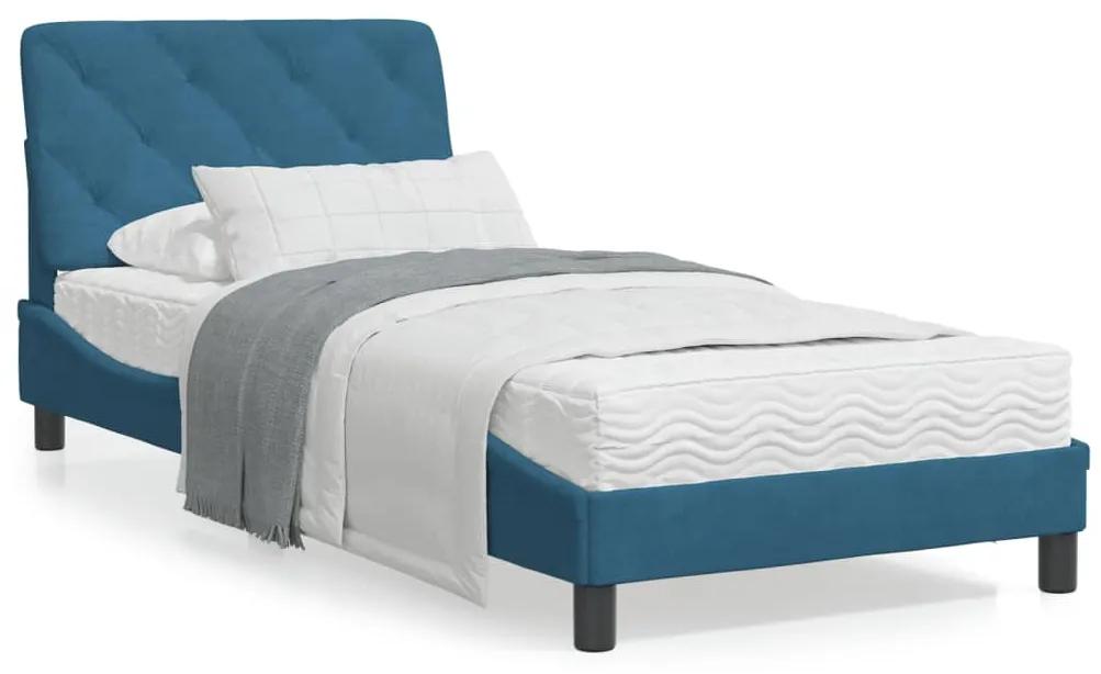 3213835 vidaXL Cadru de pat cu lumini LED, albastru, 90x200 cm, catifea