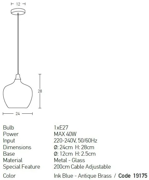 Pendul design modern Milio albastru 24cm