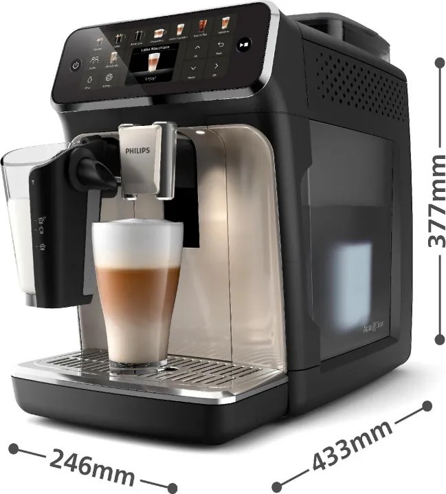 Mașină de cafea Philips EP5547/90 LatteGo, 1500 W, 15 bari, 1,8 l, 20 de băuturi, râșniță ceramică cu 12 trepte, ecran TFT, AquaClean, SilentBrew, AromaExtract, ExtraShot, Negru/Bej