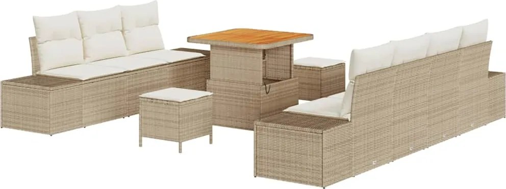 vidaXL Set de canapele pentru grădină cu pernă 10 pcs Bej Rattan poli