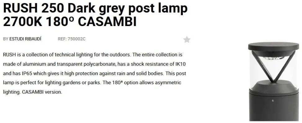 Mini Stalp LED iluminat exterior simetric 180º IP65 RUSH 25cm 2700K CASAMBI