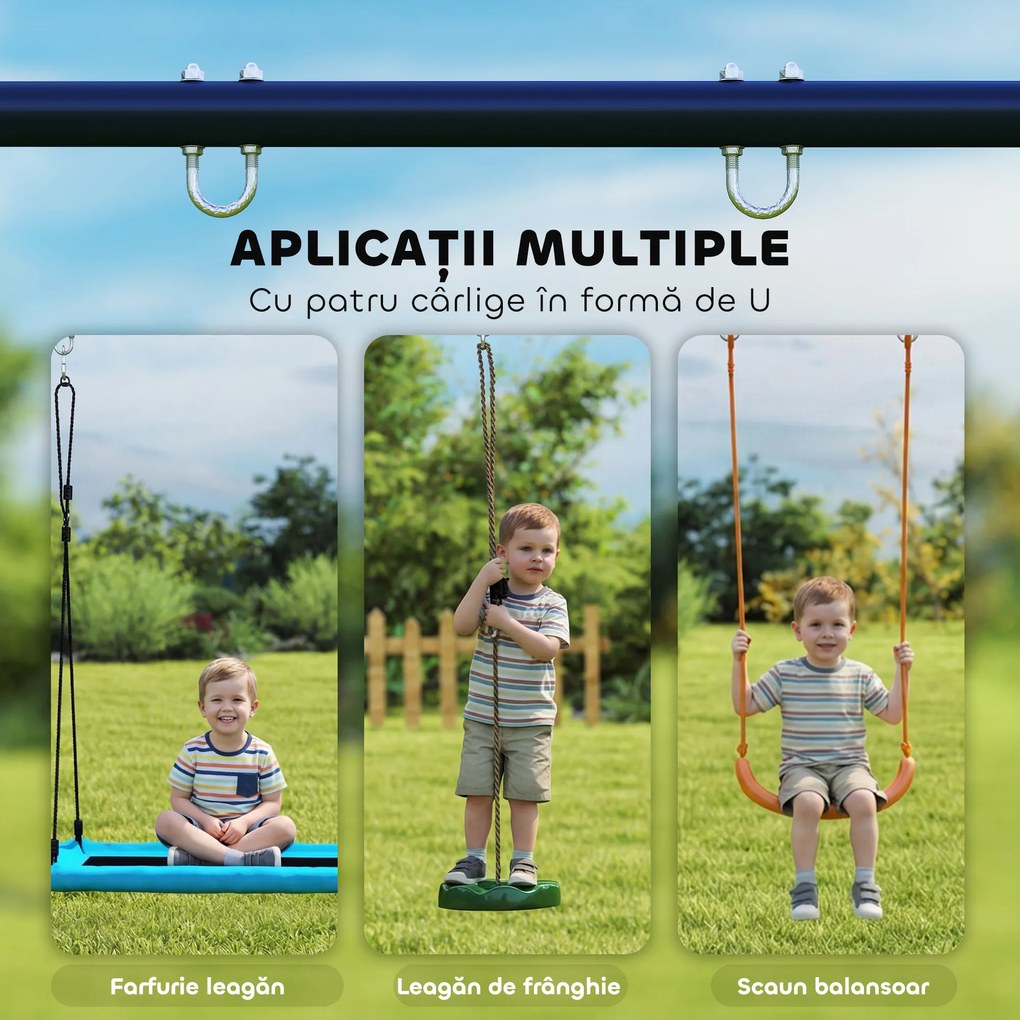 AIYAPLAY Cadru pentru Leagăn de Grădină pentru Copii, Structură din Oțel, Anti-UV, Impermeabil, Suportă 150 kg, cu 4 Cârlige pentru Leagăn Tip Cuib, Leagăn în U, Scară, 260x160x178 cm, Albastru | Aosom Romania