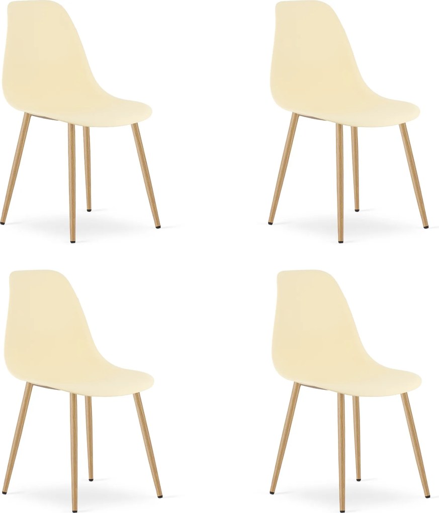 Set 4 Scaune Bucatarie/Dining Velo Plus Bej Picioare Metalice Finisaj Lemn