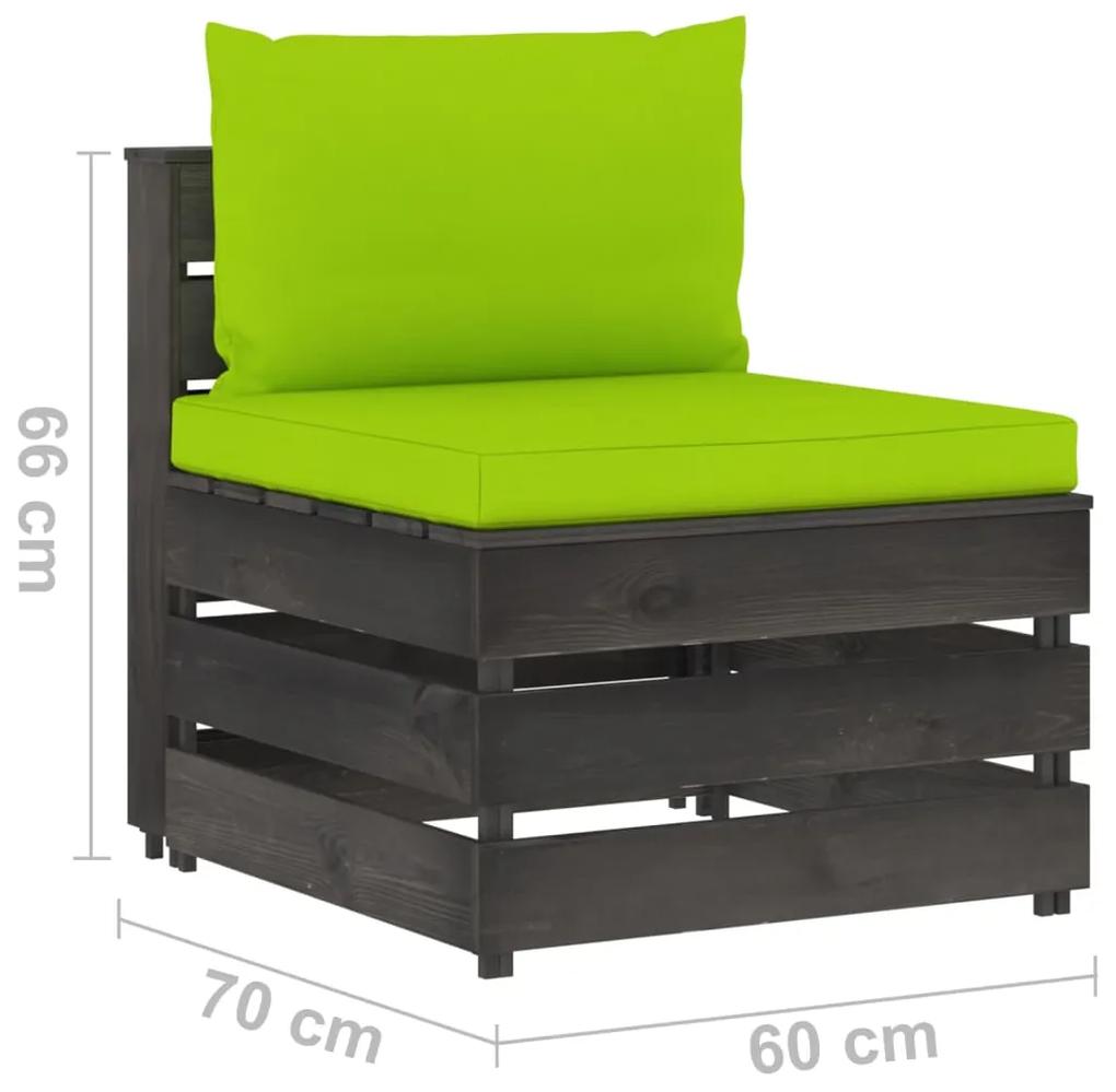 Set mobilier de gradina cu perne, 3 piese, gri, lemn tratat bright green and grey, 3