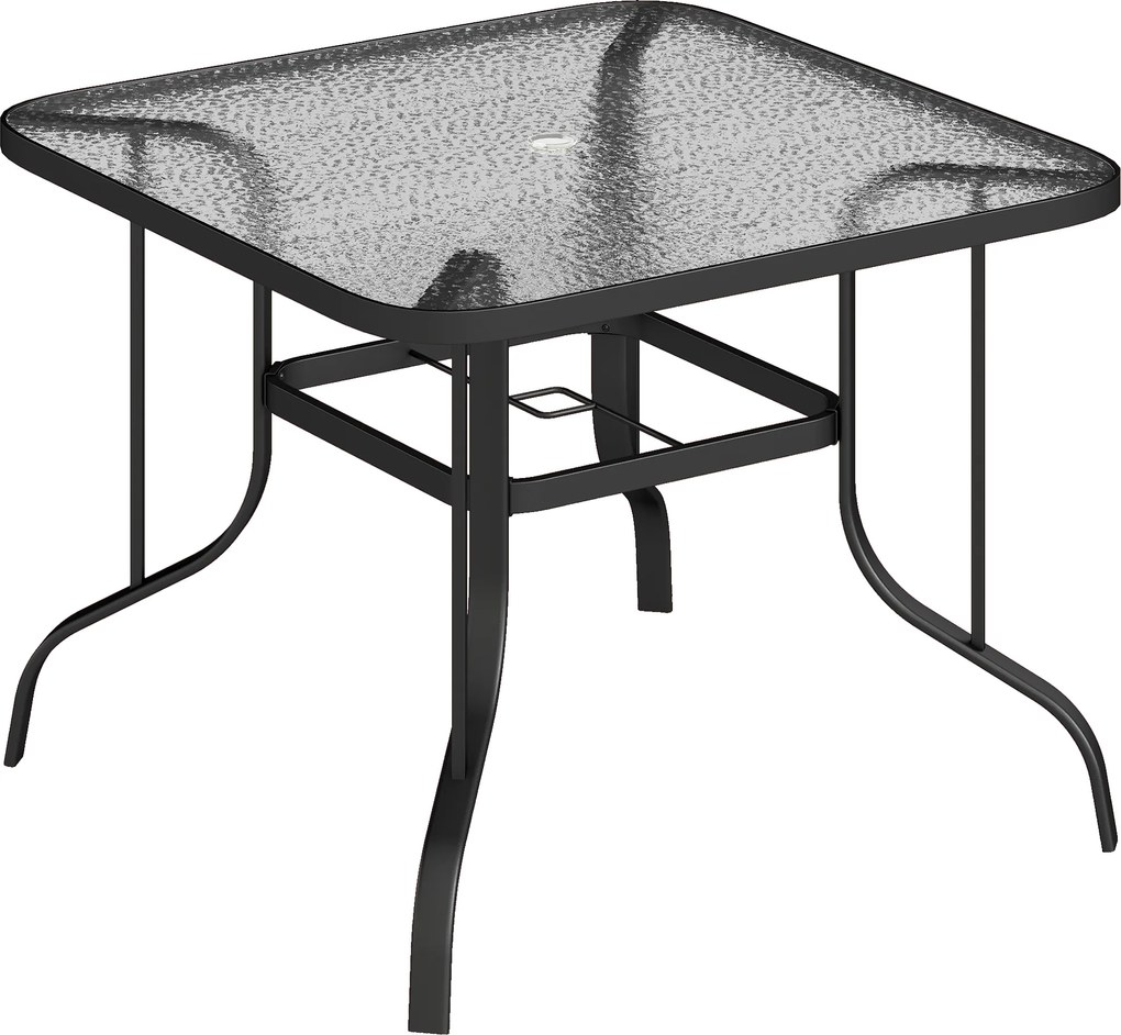 Outsunny Masă de Grădină pentru 4 Persoane cu Gaură pentru Umbrelă Ø54 mm, 96,5x96,5x70 cm, Negru | Aosom Romania