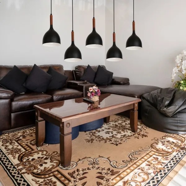 Lustră pe cablu NOAK WOOD 5xE27/60W/230V neagră/lemn închis