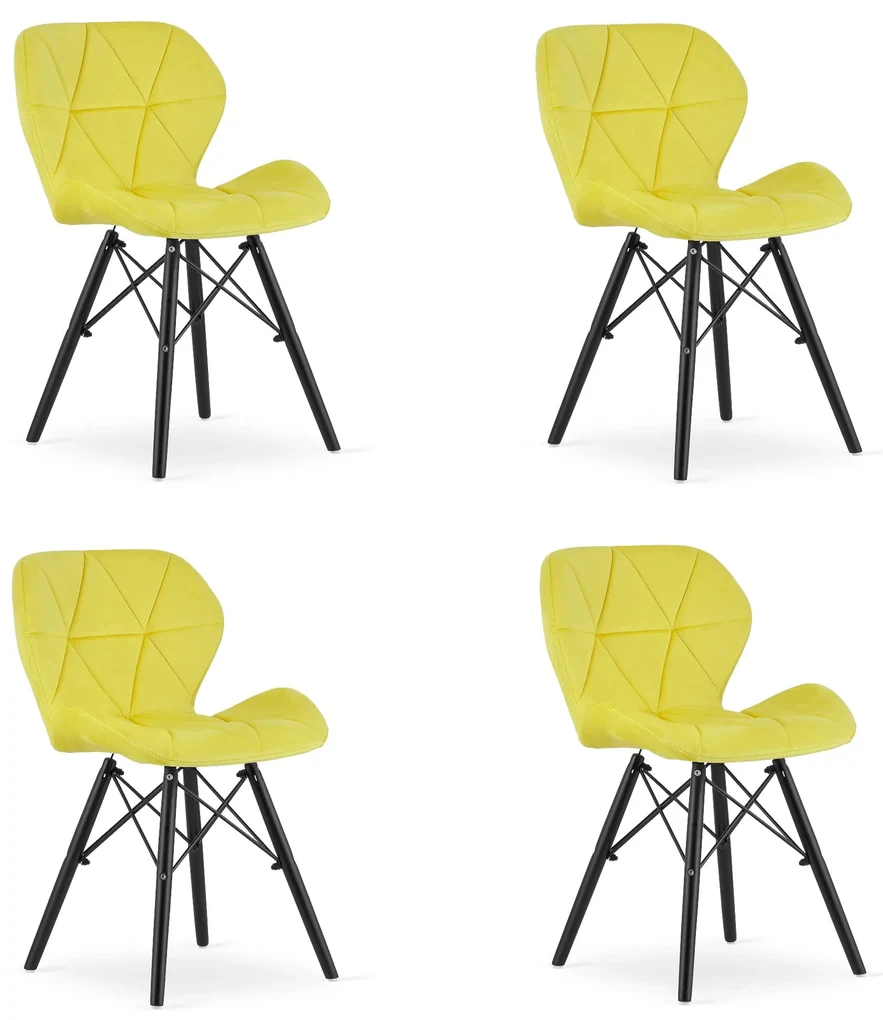 Set 4 Scaune Bucatarie/Dining Kross Catifea Galbene, Picioare Negre