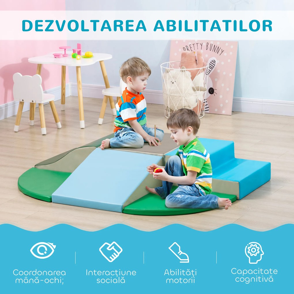 HOMCOM Set Construcții Moi pentru Copii 1-3 Ani cu 6 Piese, 150x100x24 cm, Multicolor | Aosom Romania