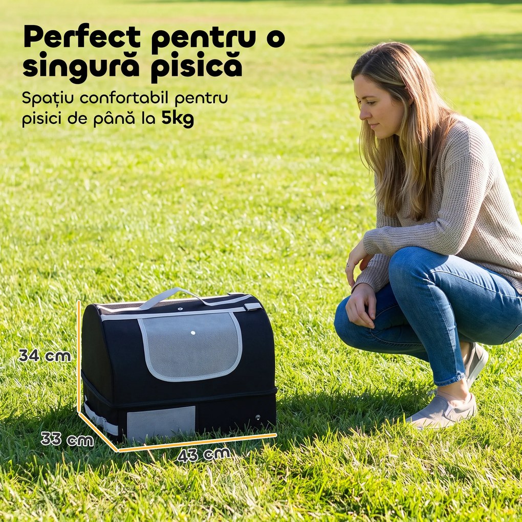 PawHut Litieră Portabilă Pliabilă pentru Pisici, cu Capac Detașabil, din Țesătură Oxford 600D Impermeabilă, Negru | Aosom Romania