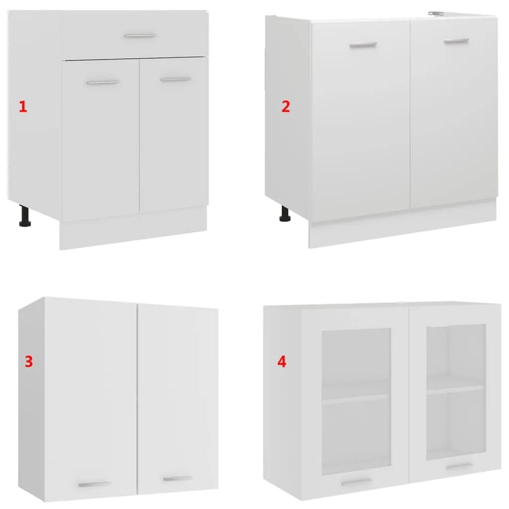 Set mobilier de bucatarie din 4 piese, alb, PAL Alb, fara blat de lucru, 1