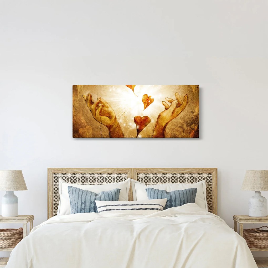 Tablou - pictura mâinilor pline de dragoste (120x50 cm)