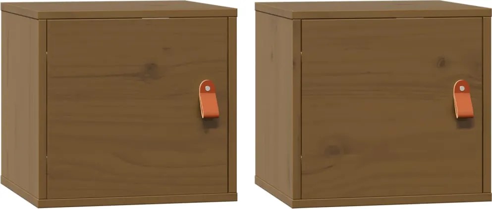 vidaXL Dulapuri perete 2 buc, maro miere, 31,5x30x30cm, lemn masiv pin