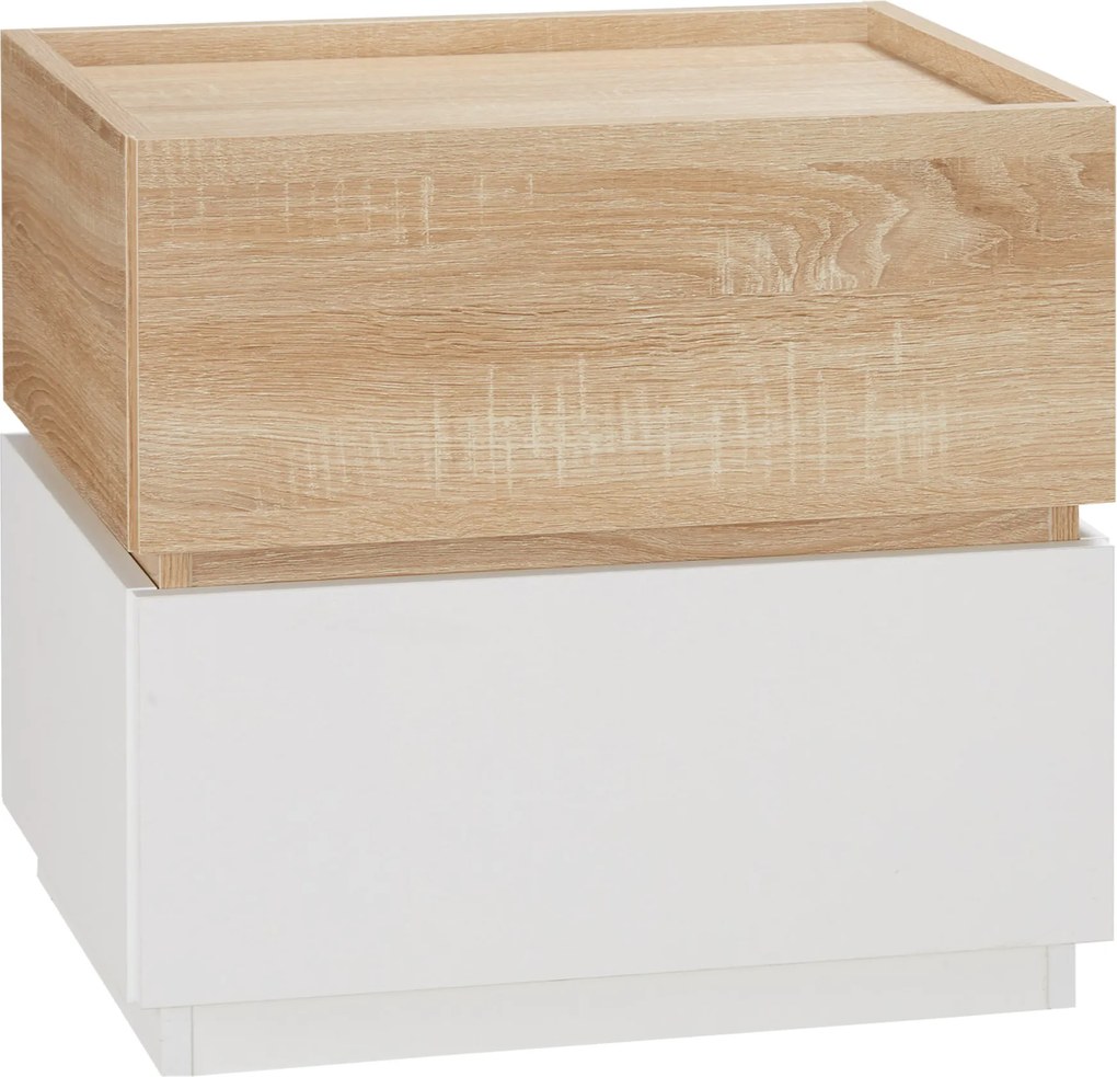 HOMCOM Bedside Table with 2 Stackable Drawers, Modern Nightstand, End Table for Bedroom, Living Room, Nature Wood and White | Aosom Romania